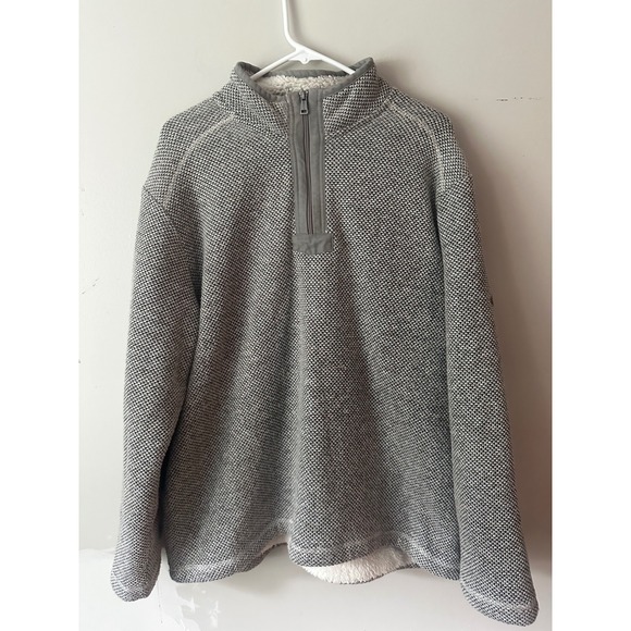 Orvis Other - Orvis Mens XL Grey Sherpa Lined Quarter Zip Textured Knit Fleece Pullover